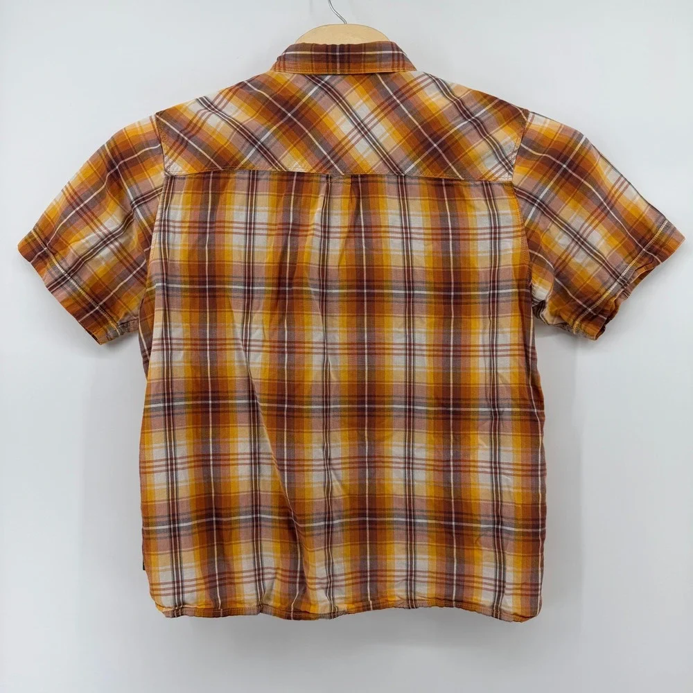 The‎ North Face Plaid Shirt Mens M Orange Yellow Short Sleeve Button Up Pocket